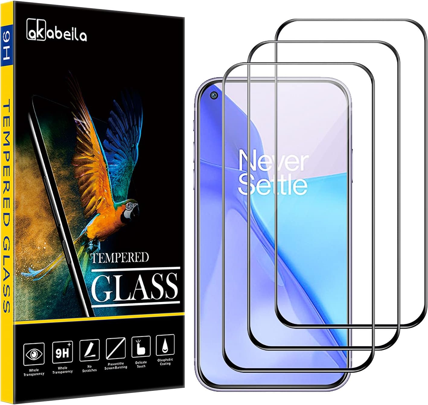 AKABEILA [3 Pack Screen Protector for Oppo A53 4G/A32/A33/A73 5G/A53 5G HD Tempered Glass Film 9H Hardness Case Friendly Easy Installation Anti Scratch Bubble Free [Full Coverage] 6.5" Black