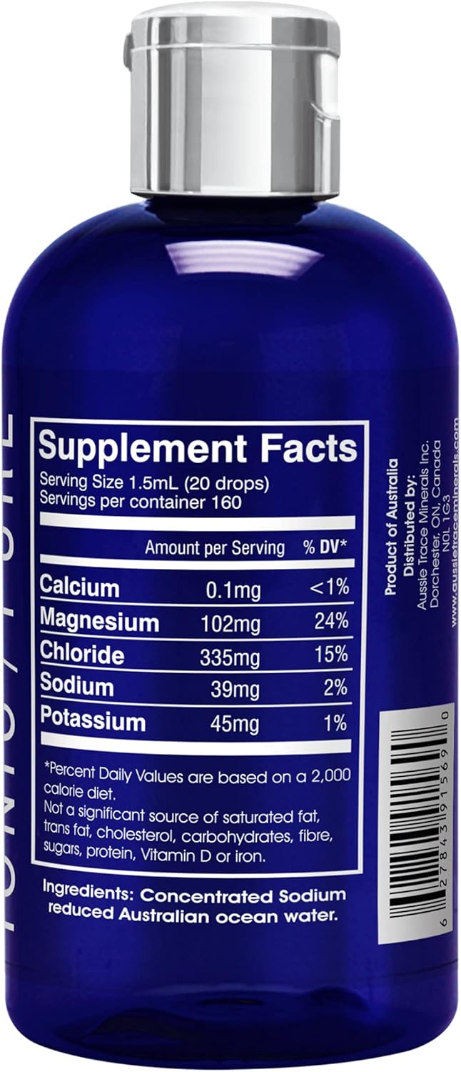 Aussie Trace Minerals - Magnesium Rich, Low Sodium, Complete Electrolyte Drops for Hydration, Energy & Recovery - 8oz / 240ml Liquid Supplement - Vegan, Keto Friendly