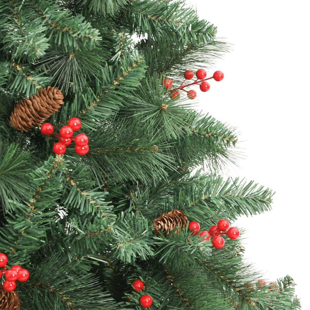 Árbol de Navidad artificial plegable con piñas y bayas, 210 cm, PVC, con soporte de metal para salón, balcón, terraza, interior, decoración de Adviento