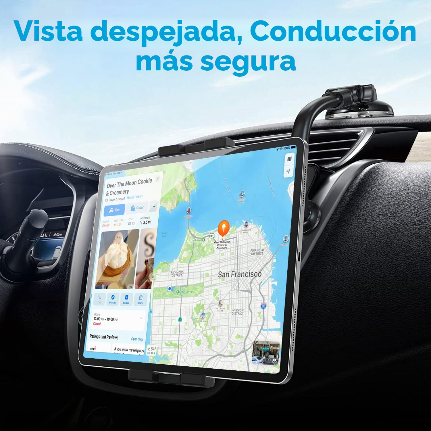 Soporte Tablet Coche Flexible con Ventosa Fuerte, Brazo Cuello Cisne 34 cm | Soporte Tablet Coche Salpicadero Parabrisas para iPad Pro Air Mini, Galaxy Tab, Fire, iPhone, 4-13" Móviles y Tablets