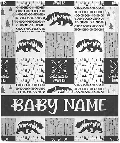 Hyturtle Manta de bebé personalizada de bosque con nombre, manta de bebé personalizada para niño, manta suave para baby shower, decoración de