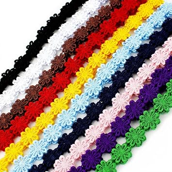 IDONGCAI Vintage Daisy Lace Trim Ribbon 10 Colors Embroidered Floral Edge Lace for Sewing, Bridal, Wedding Decor, Crafts & DIY Projects Premium Polyester Applique Trim