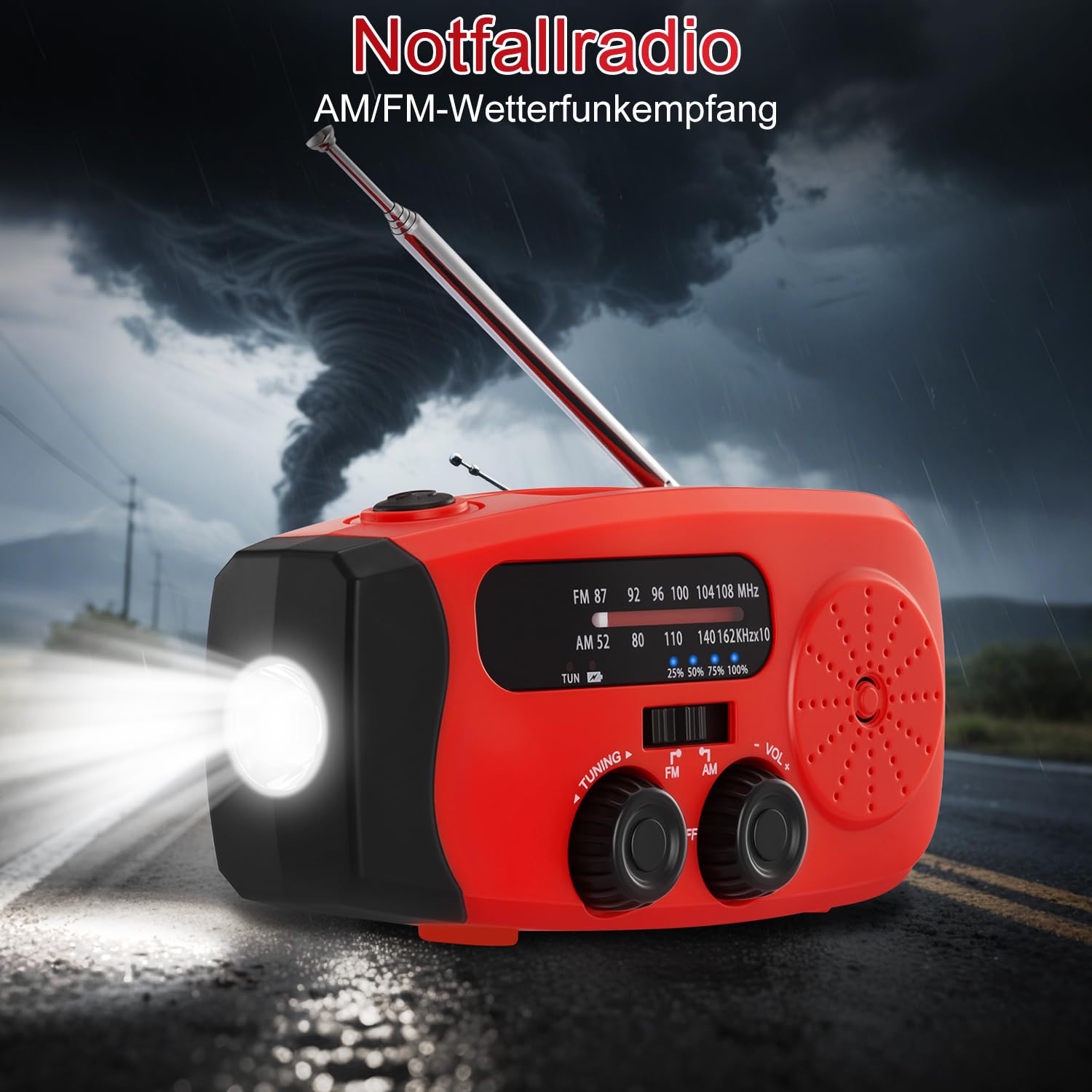 Kurbelradio, Notfall Ausrüstung Solar Radio Emergency, Notfallradio mit kurbel 2000mAh Power Bank mit LED Taschenlampe, AM/FM Solarradio batteriebetrieben mit SOS Alarm für Survival, Ourdoor, Camping