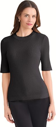 Jones New York Womens Short Sleeve Ribbed Tee