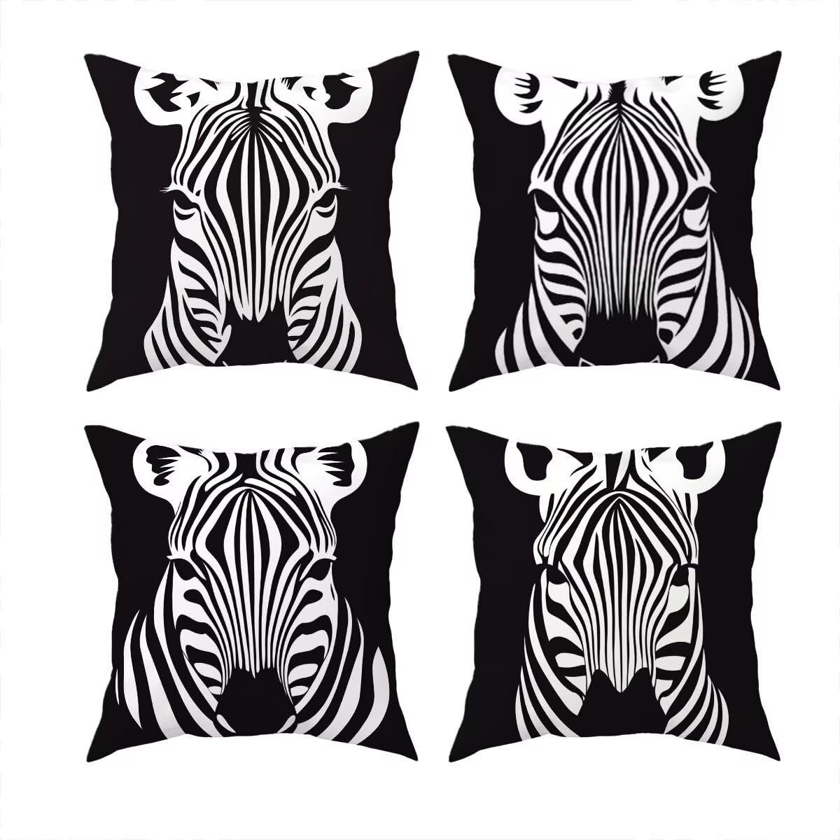 Federe Cuscino Divano 60x60 cm, Nero Cuscini per Divano da Esterno Set da 4, Lino Copricuscini Divanos Impermeabile, Copri Cuscini Zebra Motivo Fronte Retro Stampato per Giardino, Sofá, Balcón, F-93