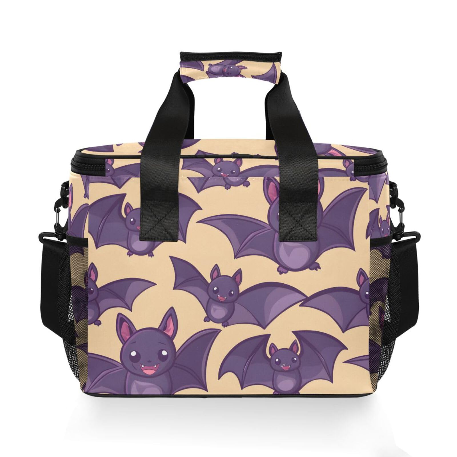 Bolsa térmica grande con diseño de murciélago morado, bolsa térmica grande con aislamiento, bolsa térmica impermeable de 15 litros, 24 latas, para adultos, hombres y mujeres
