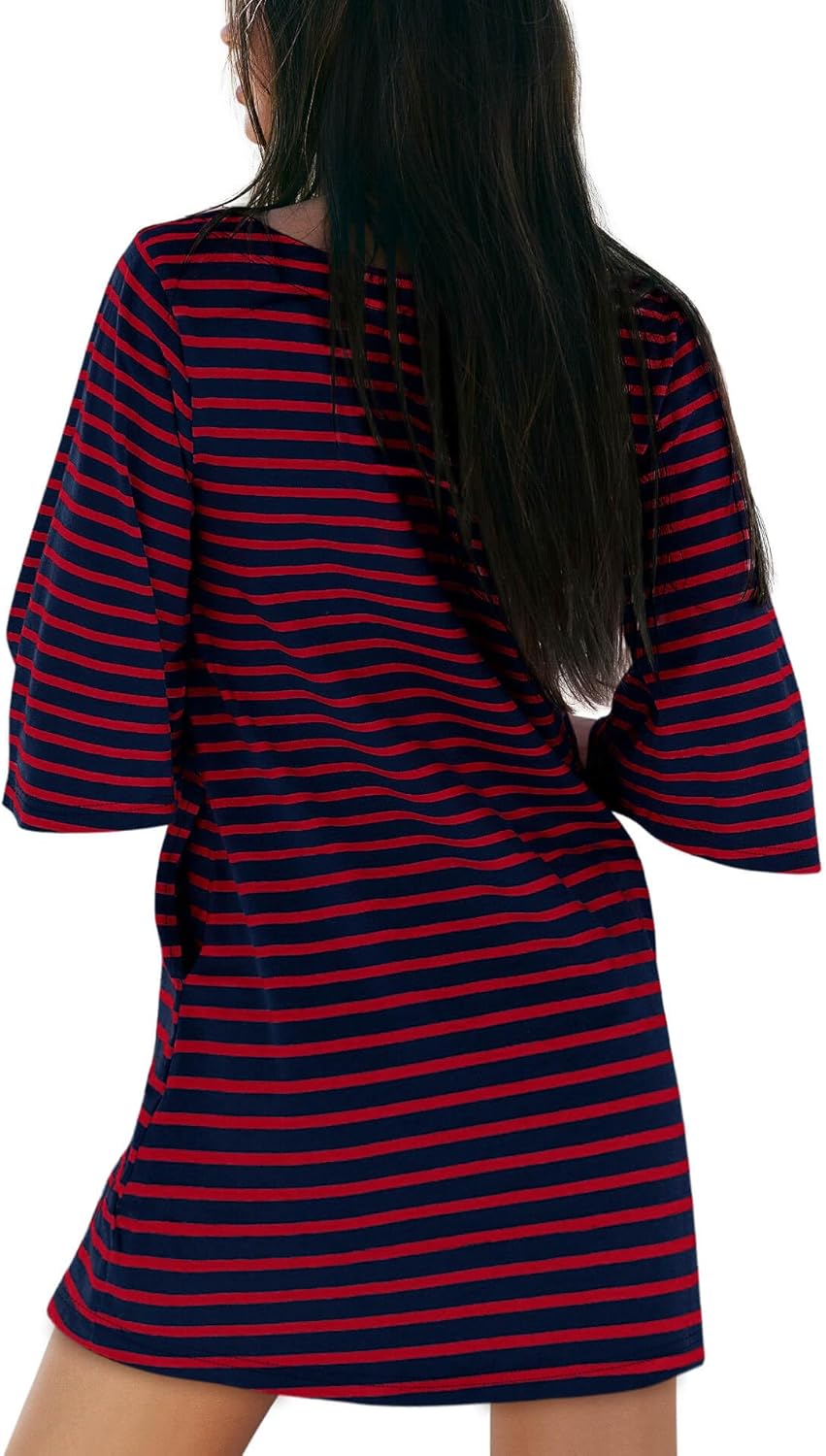 Yousify Women’s T Shirt Dress Cotton Summer Dresses 2026 Casual Loose Short Sleeve Striped Mini Dress with Pockets - Image 4