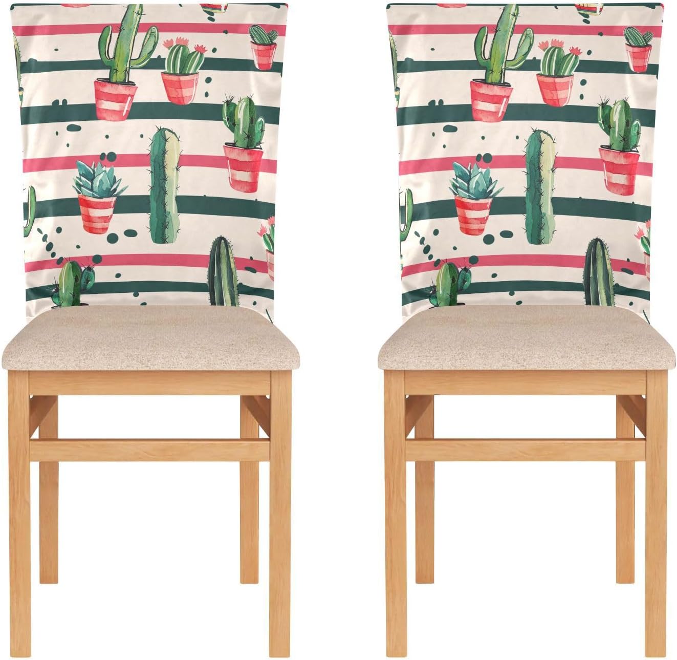 ALAZA Cactus Colorful Stripes Chair Back Cover Set of 6, Washable Reusable Removable Chair Slipcovers Decorative Chair Cover for Home Kitchen Wedding Party