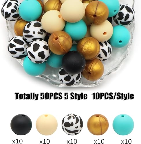 Miniatura 2 de David accessories Cuentas de silicona de 0.59 pulgadas (0.591 in), cuentas redondas de silicona a granel para llavero, bolígrafos, cordones,