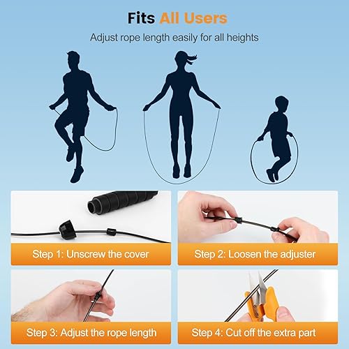 Miniatura 7 de Jump Rope,Tangle-Free Rapid Speed Jump Rope with Ball Bearings for Men,Women and Kids,Adjustable Steel Skipping Rope with Ergonomic Foam Handles,A