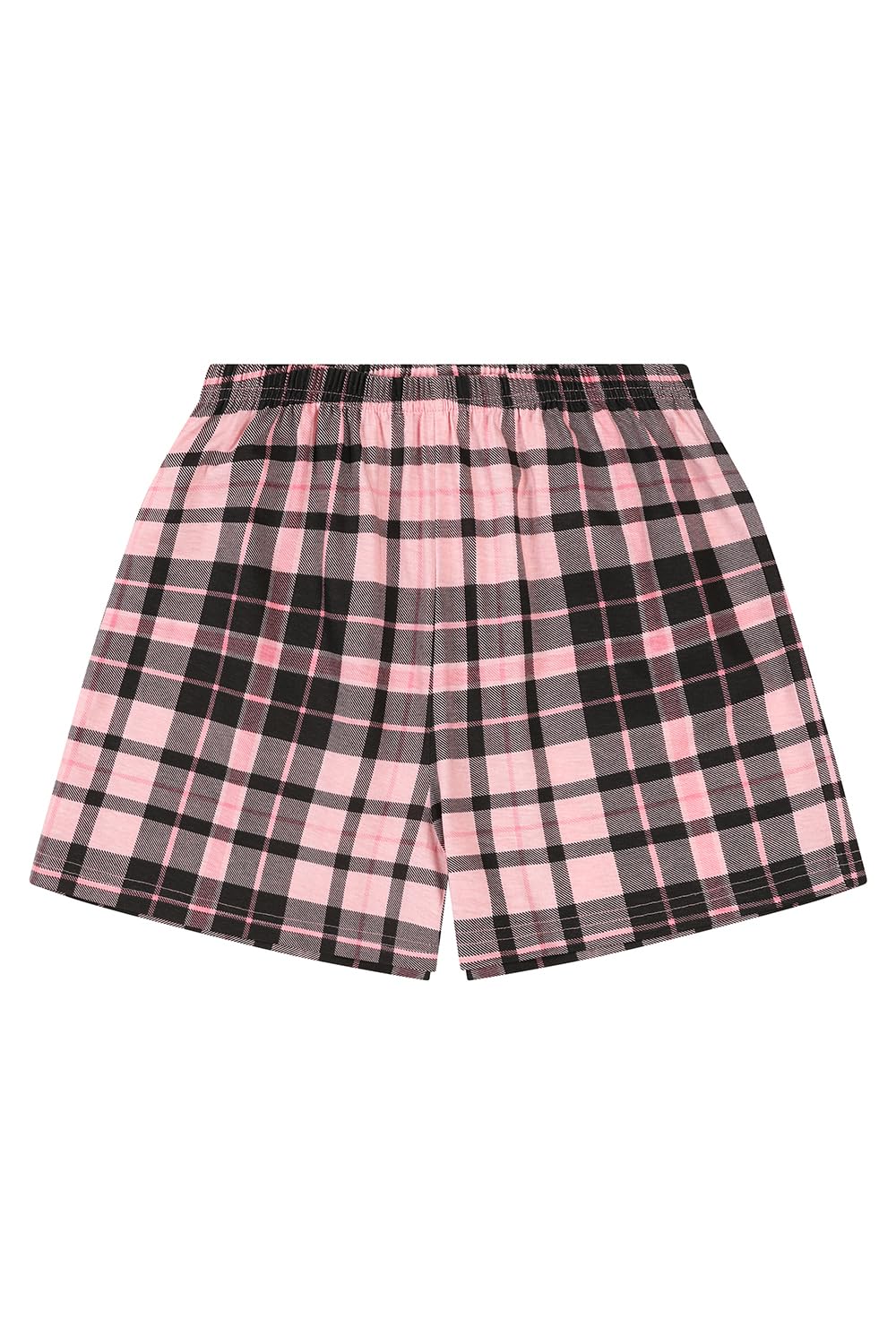 ThePyjamaFactory Pijamas de Algodón Cortos con Pierna a Cuadros en Negro y Rosa para Niñas PJ's para Niños