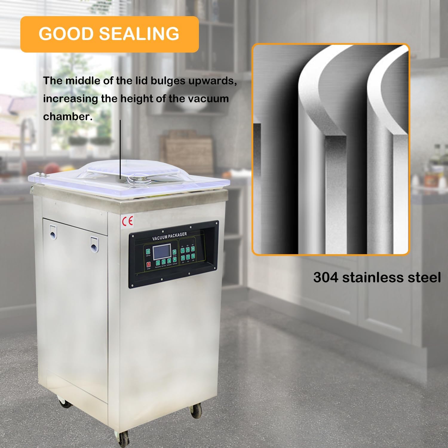 Single Chamber Vacuum Packaging Sealing Machine Commercial Stainless Steel Vacuum Sealer for Liquid-Rich Foods