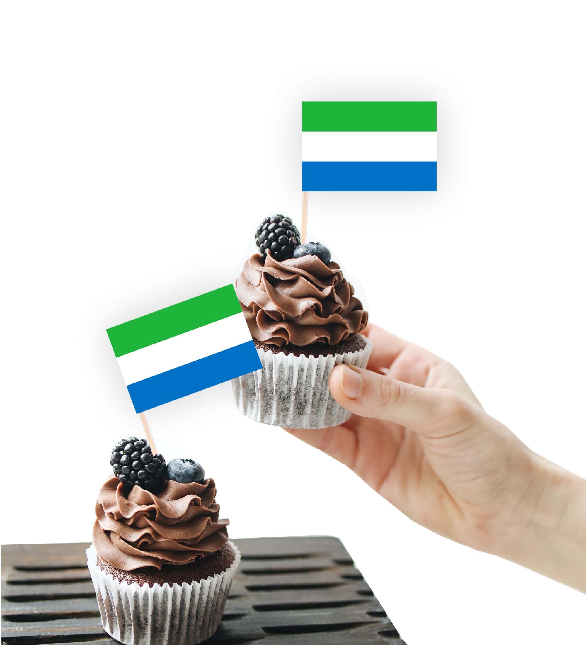 100PCS Sierra Leone Flag Cake Topper,Sierra Leone Cupcake Stand For Party Decoration Supplies — image 1