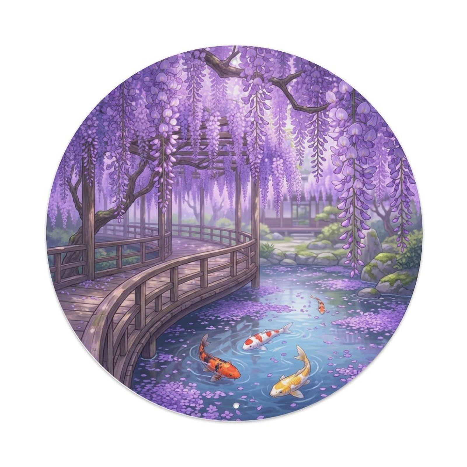 Galvaxio Style Japanese Koi Fish Wisteria Cascade Purple Bloom Metal Tin Sign
