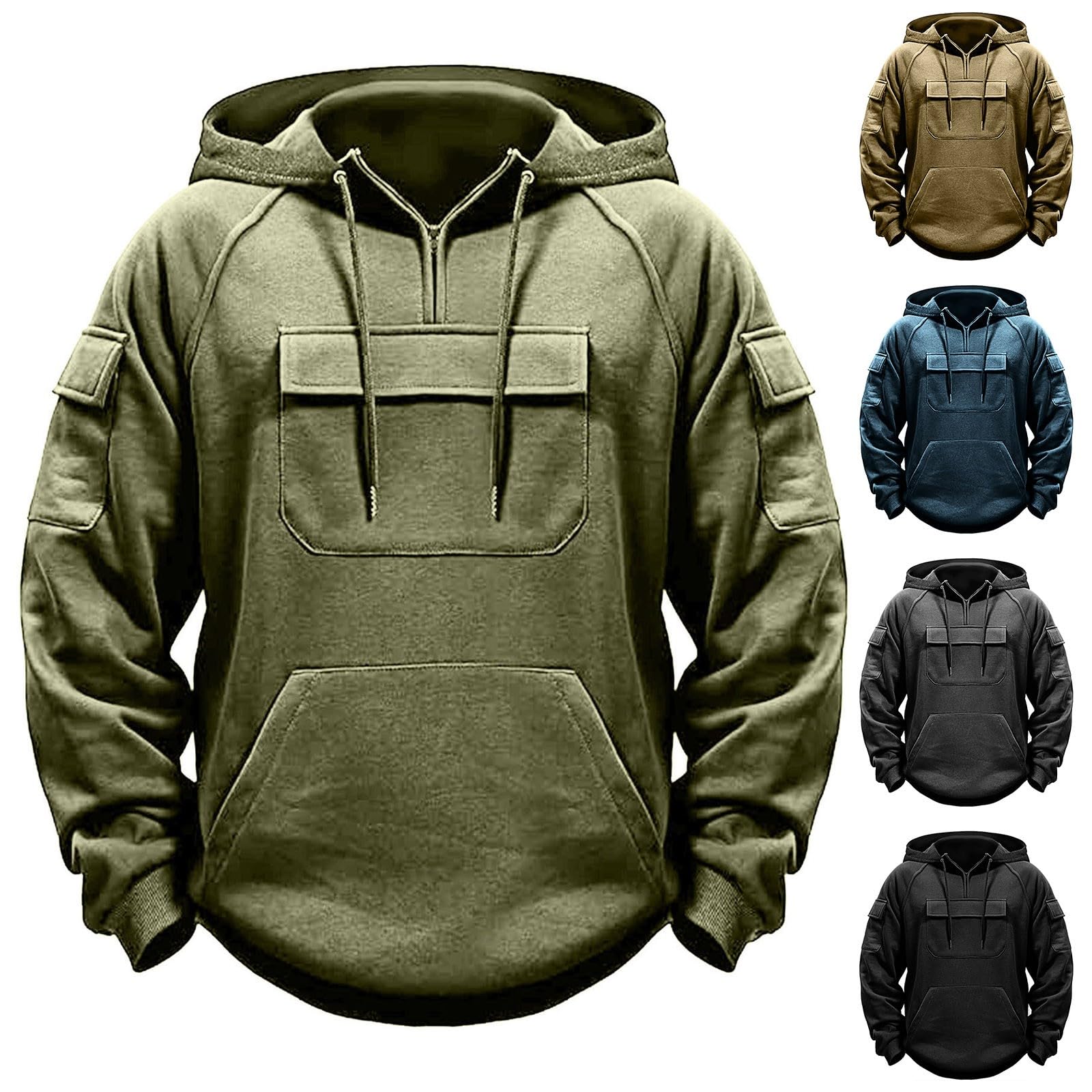 Générique Pull à Capuche pour Hommes-Sweat à Capuche Homme avec Fermeture éclair vêtement Travail Poche Kangourou Pull décontracté Coupe Moderne