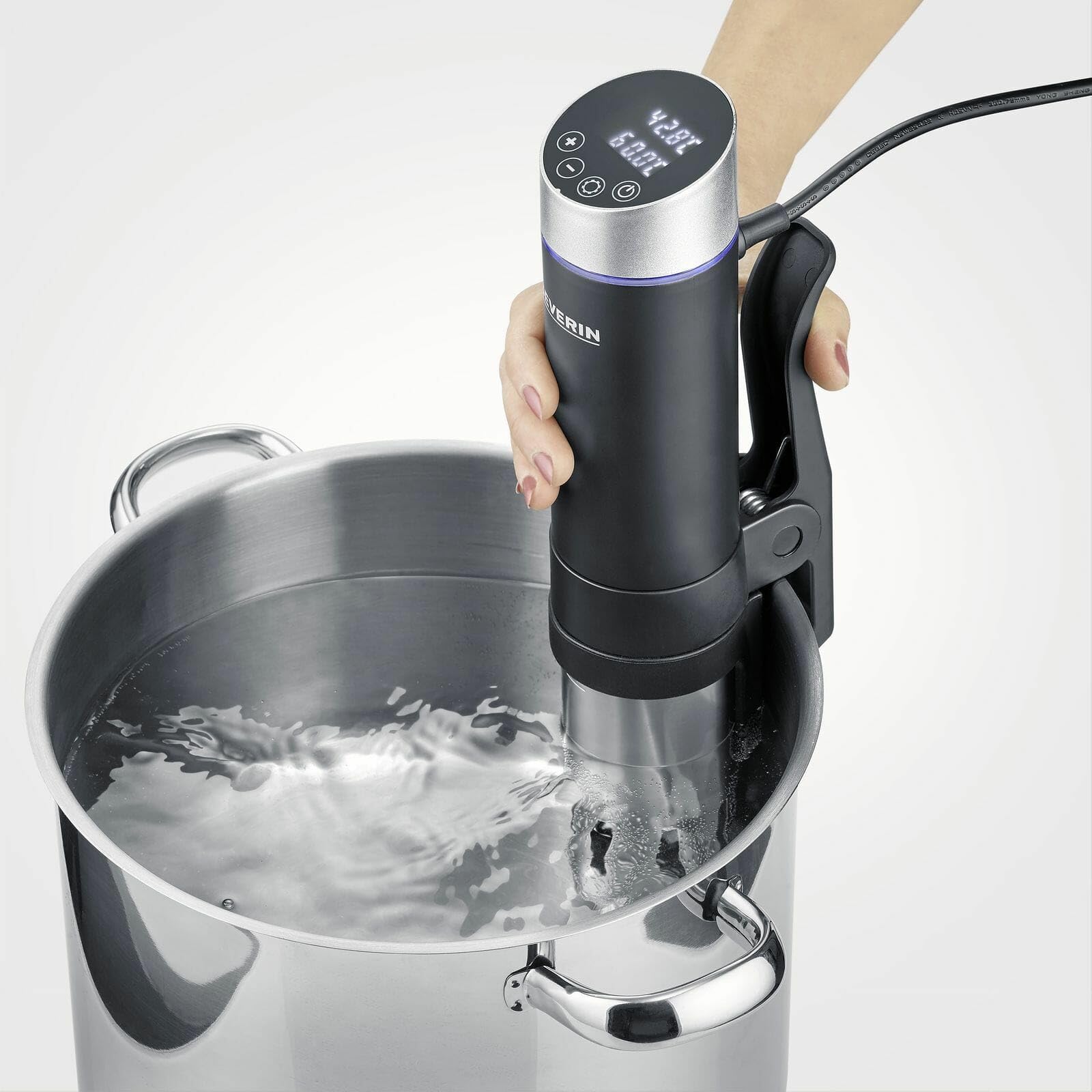 SEVERIN Sous Vide Stick met touch-bediening, krachtige sous-vide koker met led-display, bij conventionele apparaten, geborsteld roestvrij staal, zwart, SV 2451, 39.5