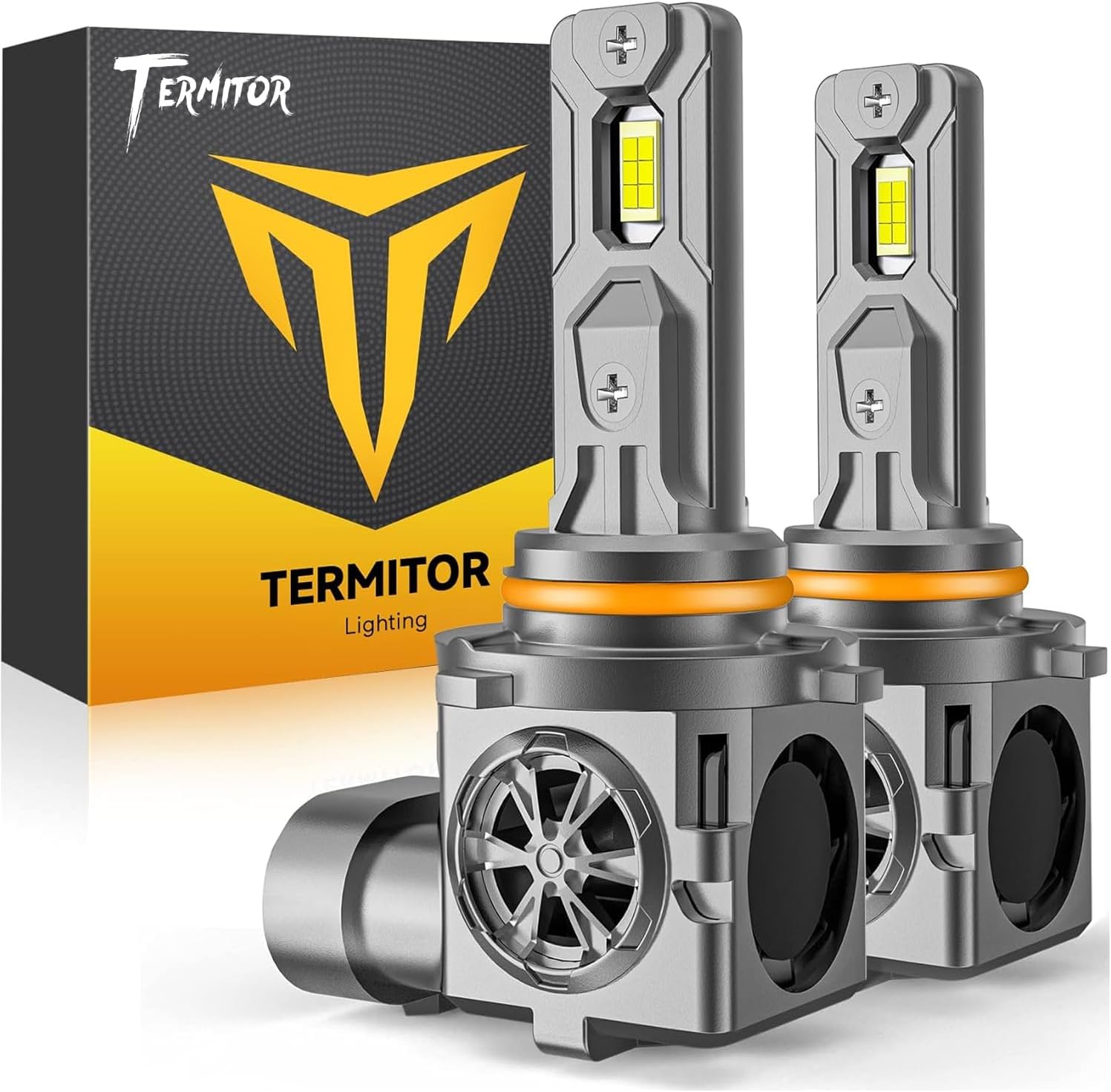 Termitor 9005/HB3 Light Bulbs, 50000LM 1000% Ultra Brightness, 6500K Cool White,1:1 Mini Halogen Size, Fog Light Bulbs with Cooling Fan, Plug and Play, Pack of 2