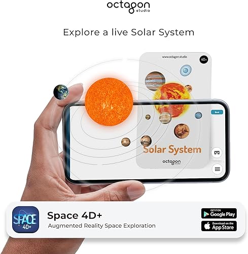 Miniatura 3 de Octagon Studio Tarjetas de realidad aumentada Space 4D+ 26 tarjetas con temática espacial, aplicación complementaria, gira de realidad virtual, 17