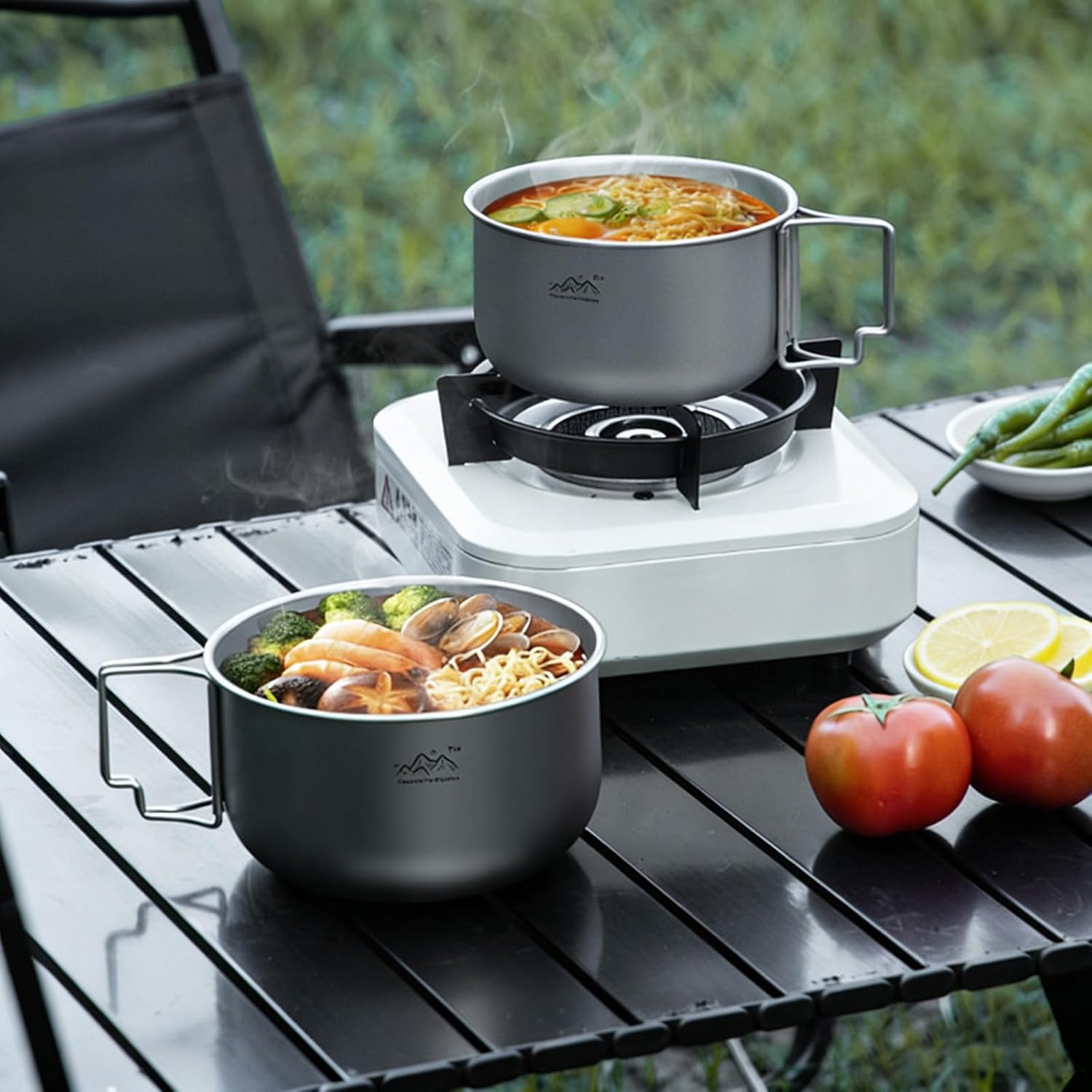 Premium Alloy Foldable Camping Cookware Camping Pots Metal Texture Suitable for Backpacking Hiking and Picnics Utensils