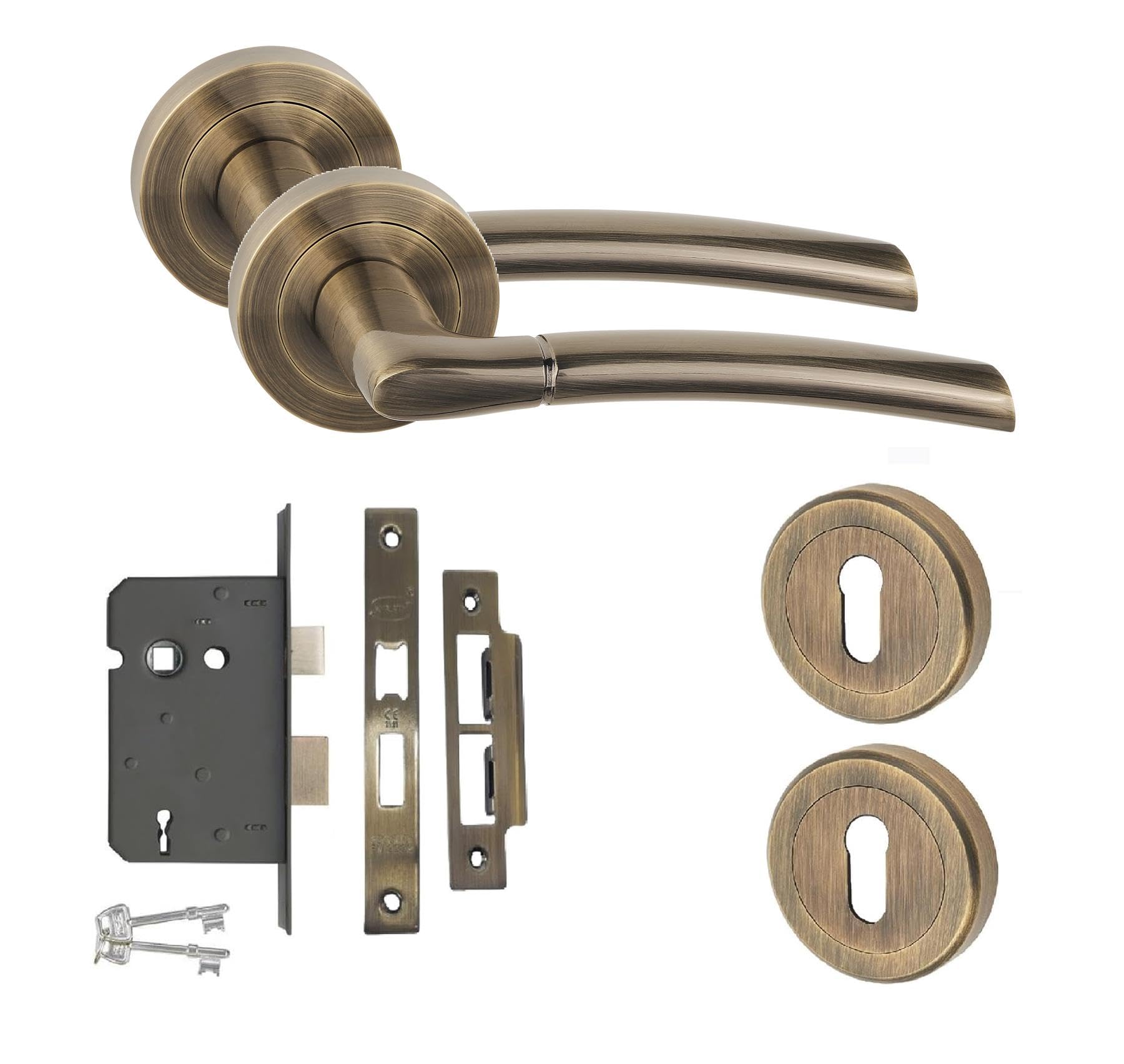 Golden Grace Indiana Design Key Lock Door Handle Set Thumbturn and Mortise Lock Antique Brass