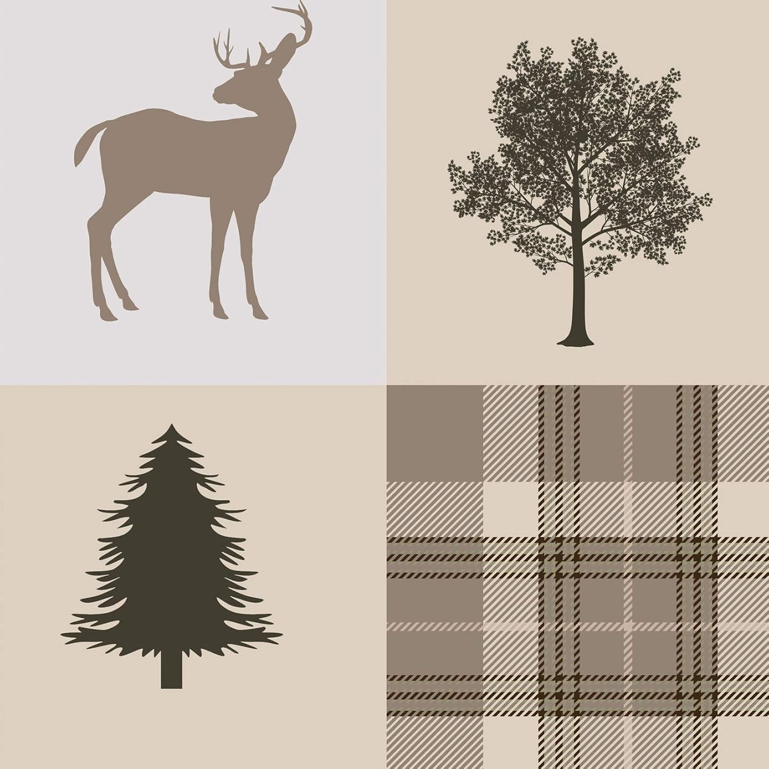 Wake In Cloud - Rustic Patchwork Comforter Set, Lodge Woodland Wildlife Bear Moose Elk Pine Trees Pattern Printed, Soft Microfiber Bedding (3pcs, Queen Size)