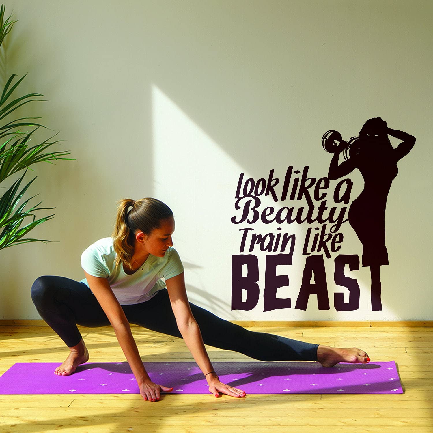 Calcomanía de vinilo para decoración de pared de gimnasio de fitness – Pegatinas inspiradoras para deportes motivacionales citas para sala de ejercicio bestia modo calcomanías