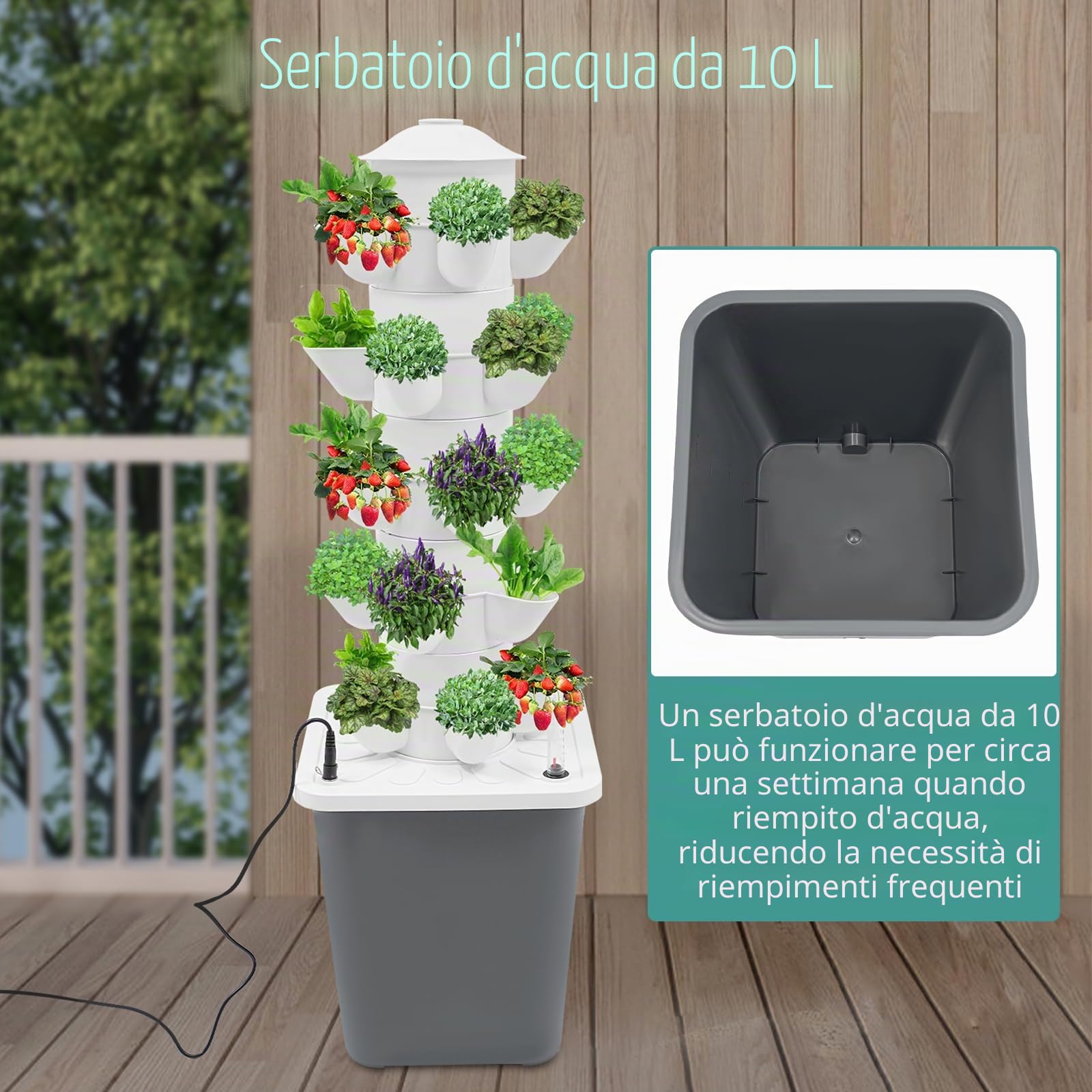 Sistema da giardino verticale a torre da 25 piante, kit di coltivazione idroponica per interni con pompa e indicatore del livello dell'acqua, fioriera verticale per gli appassionati di giardinaggio