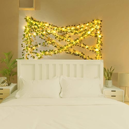 Miniatura 6 de COOLUCK 84Ft 12 Pack Artificial Ivy Leaf Plants Vine with 80 LED String Light,Green Vines Garland, Hanging for Home Kitchen Office Wedding Wall Décor