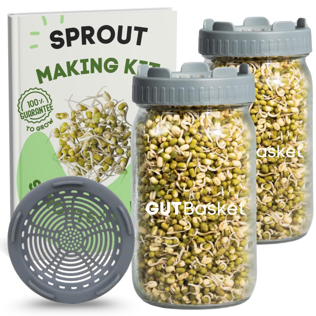 Gutbasket Sprouting Kit | Includes 2 Glass Sprout Jars (1 Litre Each) with Sprouting Lids + Organic Seed Mix | Sprout Maker for Moong, Methi, Chana, Alfalfa, Radish | Sprout Jar with Guide-image-47