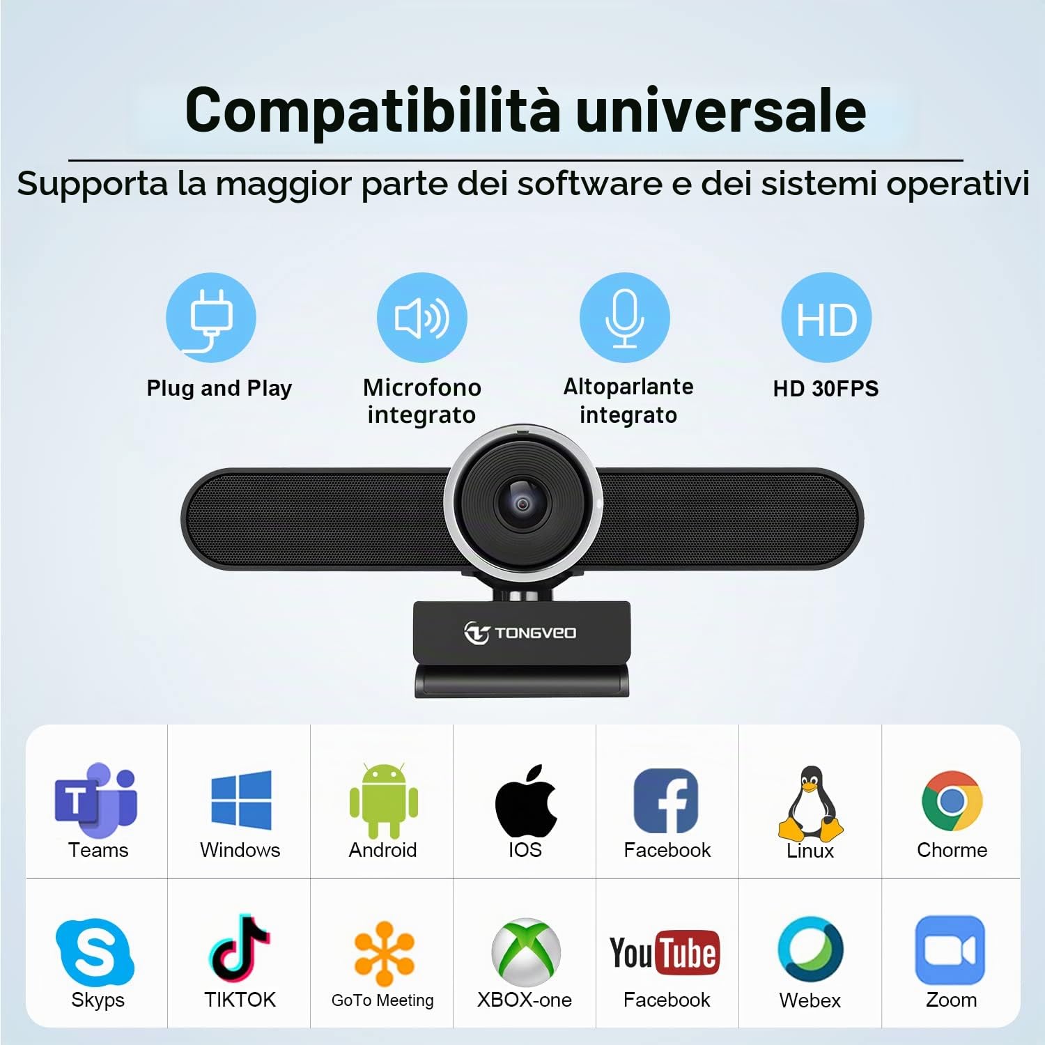 TONGVEO 4K Webcam Conference TV Room Web Camera con microfono e altoparlante, videocamera per computer grandangolare AI Auto Framing Dual Mics funziona con Teams, Zoom, Google Voice, PC (4K)