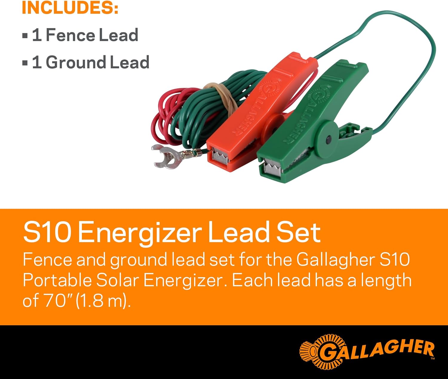 Gallagher Fence Charger Leadset | Energizer Output Lead Set | Electric Fence Energizer Accessory with Red & Green Alligator Clips | Connect to Energizers, Power Supplies & Earthing Systems | 70"