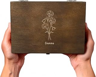Personalized Birth Flower Memory Box Custom Engraved Wooden Keepsake Che...