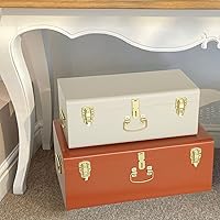Vista 69 de Vixdonos Juego de 2 baúles decorativos de almacenamiento de caja de metal con asa (blanco con cierres de bronce)
