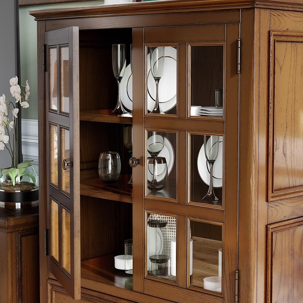 Muebles de Almacenamiento Aparador de Comedor Madera Maciza Estilo campestre, Vitrina for vinos, Sala Estar, Restaurante, Vidrio, Fresno, Retro, Sencillo Mueble Bar