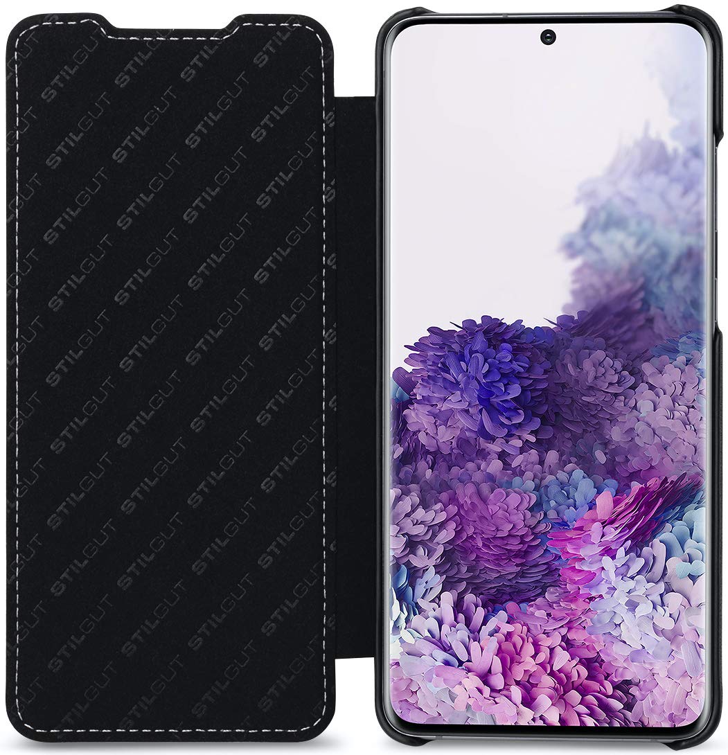 StilGut Book Type Flip Case for Galaxy S20 Plus/S20+, Genuine Leather Galaxy S20 Plus/S20+ Case, Black Nappa - Image 2