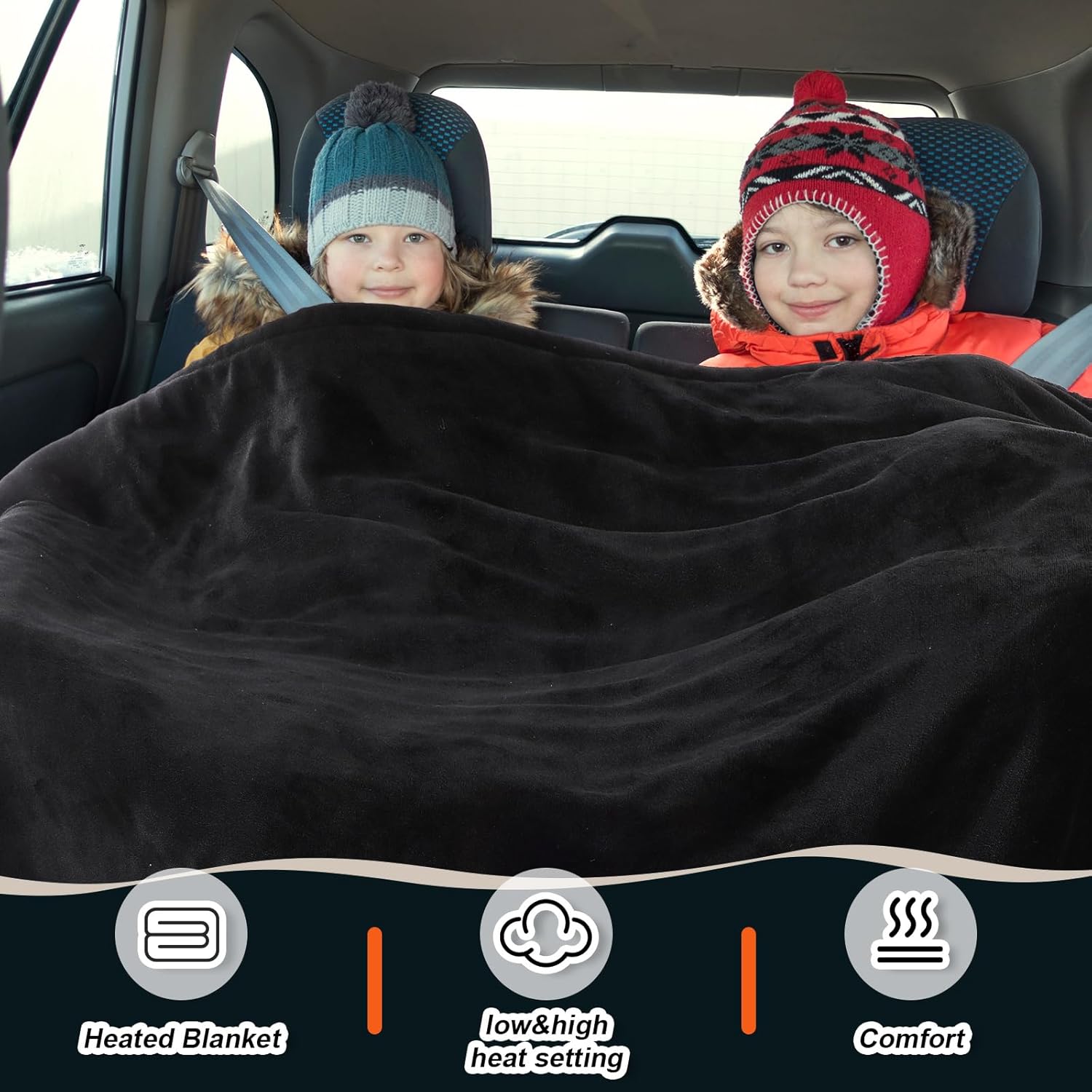 2 Pcs 12v Washable Heated Car Blanket 3 Heat Levels Winter Electric Blanket 40 x60 Adjustable Plush Heat Throw Plug in Cigarette Lighter Socket with Storage Bag for Cold Weather (Black) - Image 5