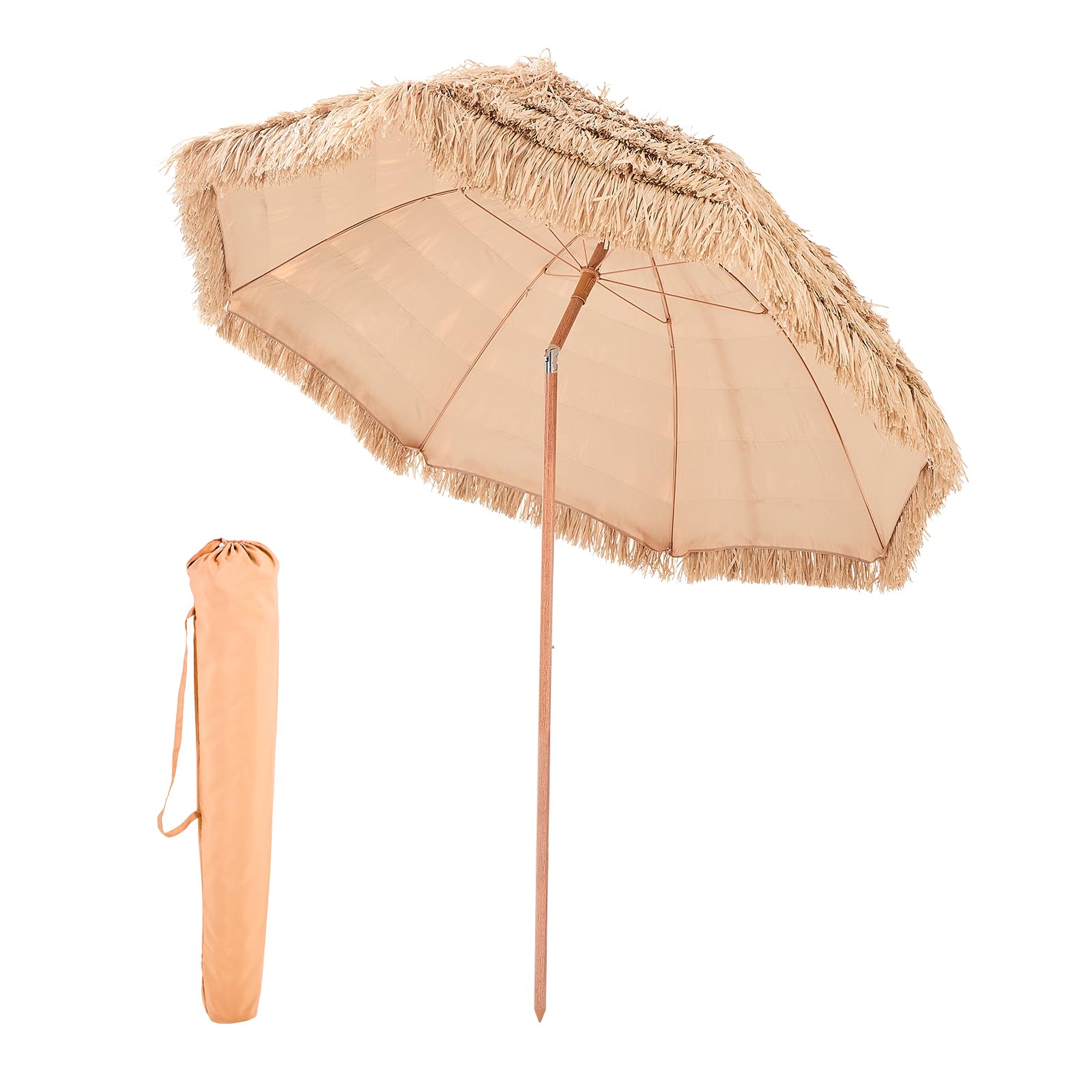 VEVOR Tiki Umbrella, 9 ft Thatched Patio Umbrella with Tilt, Hawaiian Style Beach Parasol with Durable PP Thatch and 8 Metal Ribs, Grass Pool Umbrellas for Beach, Patio, Poolside, Backyard & Garden