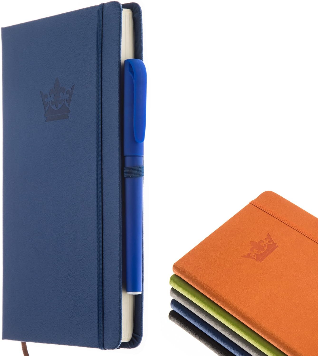 Classic Notebook with Pen - A5 Wide Ruled Leather Hardcover Writing Notebook 100 Sheets / 200 Pages - Perfect Journals to Write in by DIGGOLD (Blue)