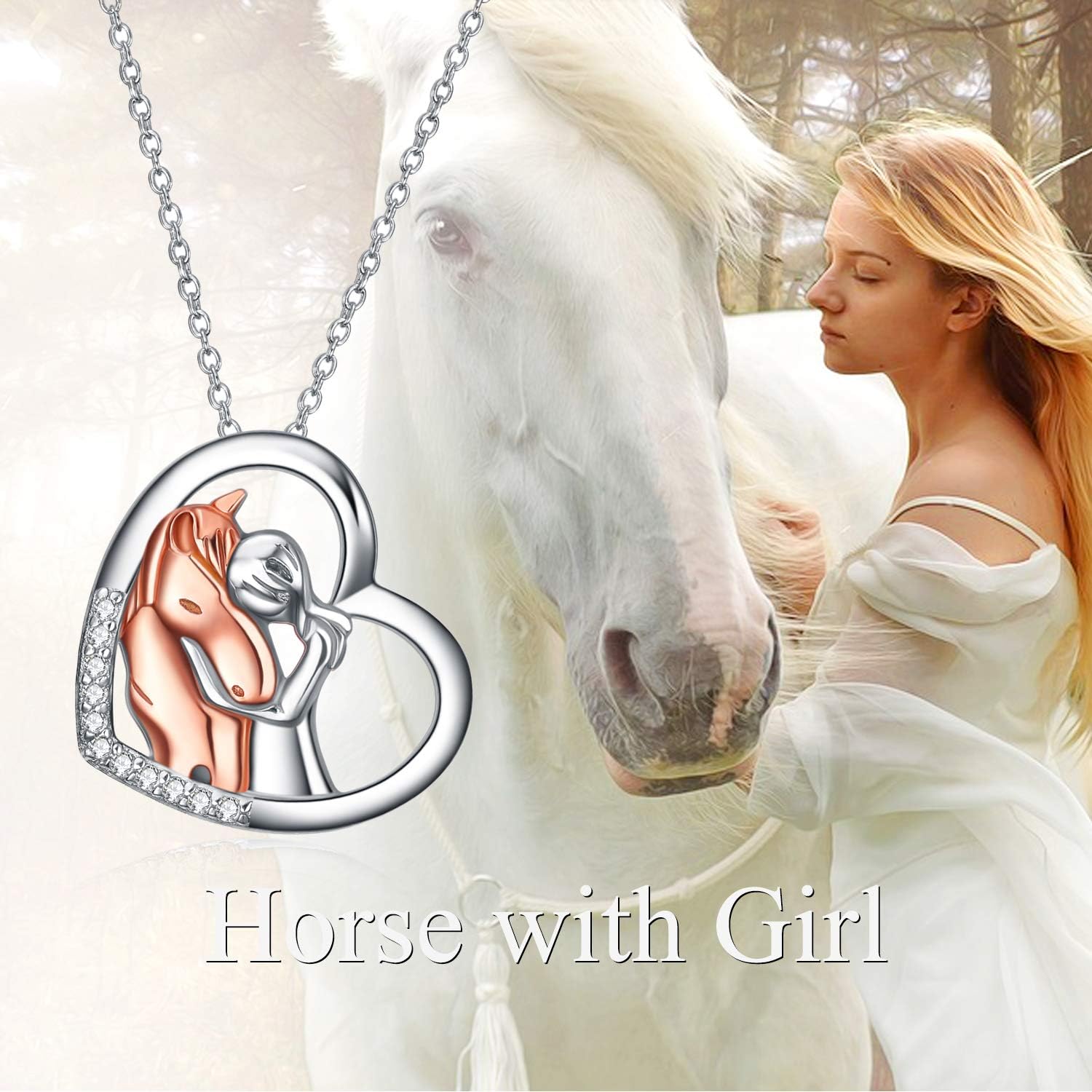 YFN Horse Pendant Necklace Jewelry 925 Sterling Silver Women Embrace Horse Gift For Women - Image 5