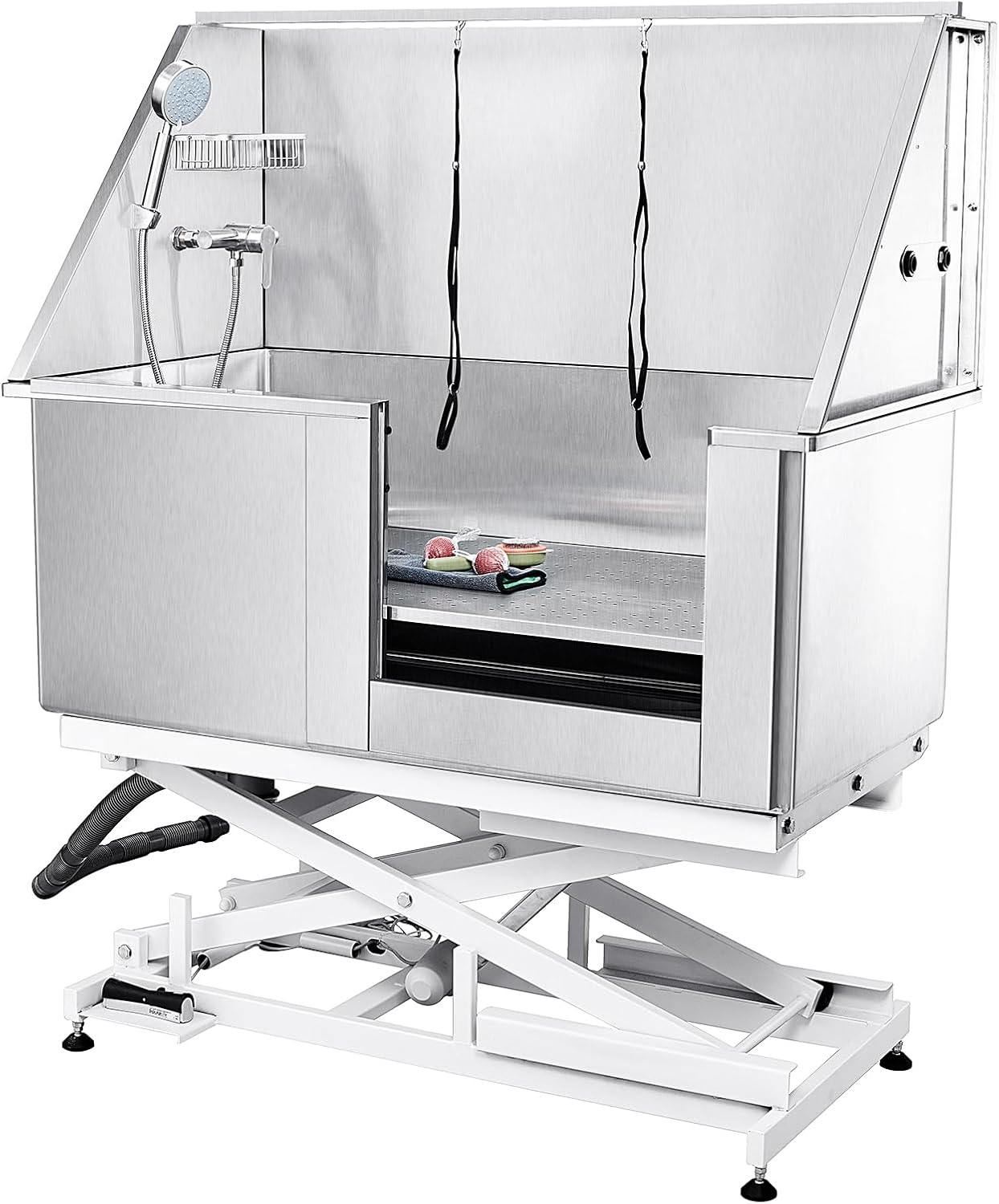 Happybuy 50" Pet Dog Bathing Station with Electric Height Adjustment, Stainless Steel Dog Grooming Tub with Soap Box, Faucet, Accessories, Bathtub for Multiple Pets, Home Washing Sink (Right Side)