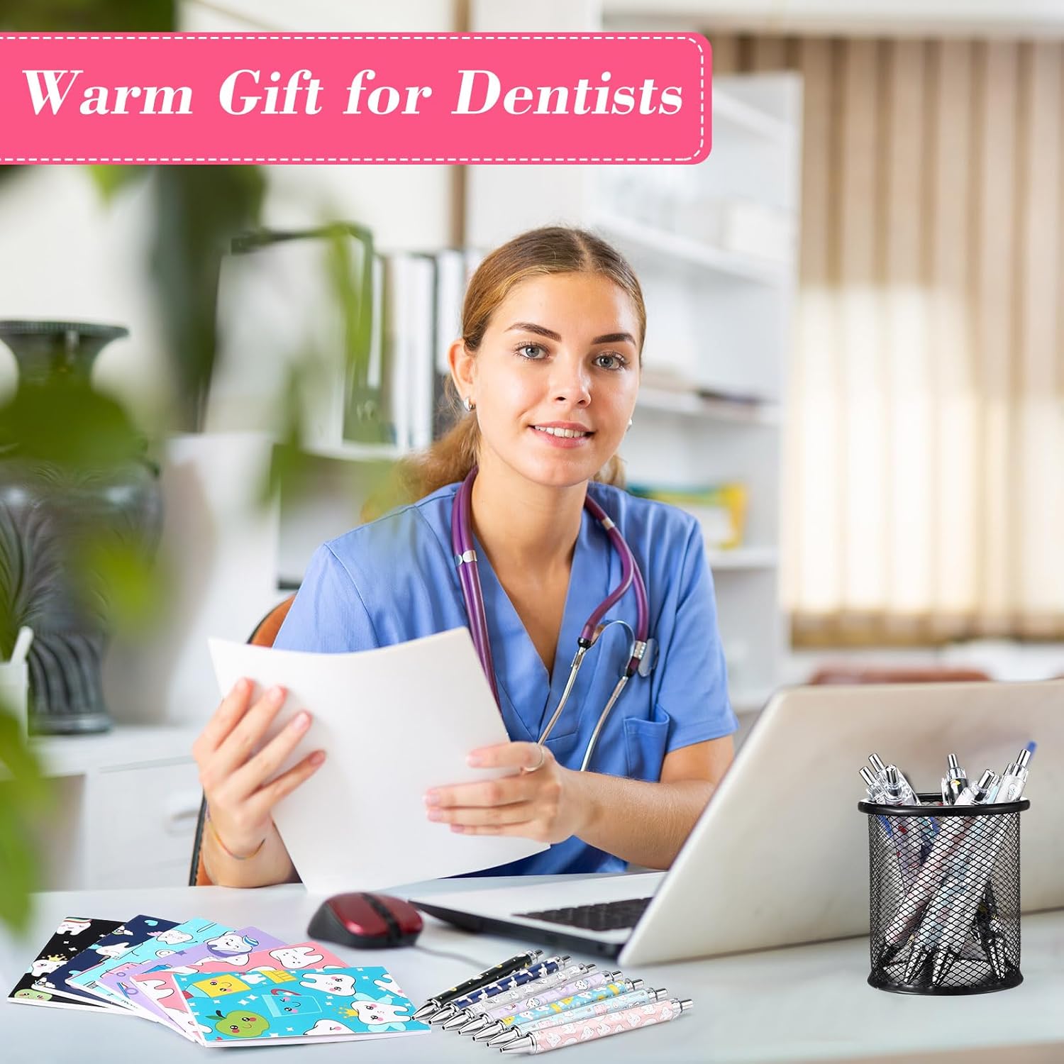 35 Pcs Dental Hygienist Appreciation Gift Set, Include Teeth Socks Dental Assistant Makeup Bag Tooth Shape Keychain Mini Notebooks Teeth Ballpoint Pens Dentist Gift Bulks for Hygienist Women