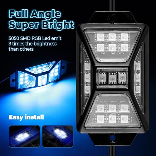 Miniatura 2 de Kit de luces LED de 8 vainas, multicolor, aplicacióncontrol remoto, luces subterráneas impermeables para camión, SUV, ATV, barco, modo de música