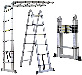 Herringbone Ladder Extension Ladder, Multi-Function Portable Engineering Ladder, 3.8M Folding Telescopic Multi Purpose Ladder 6X2 Steps Climb 1.9+1.9m Home Loft DIY Attic Heavy Duty Ladder Small Gift