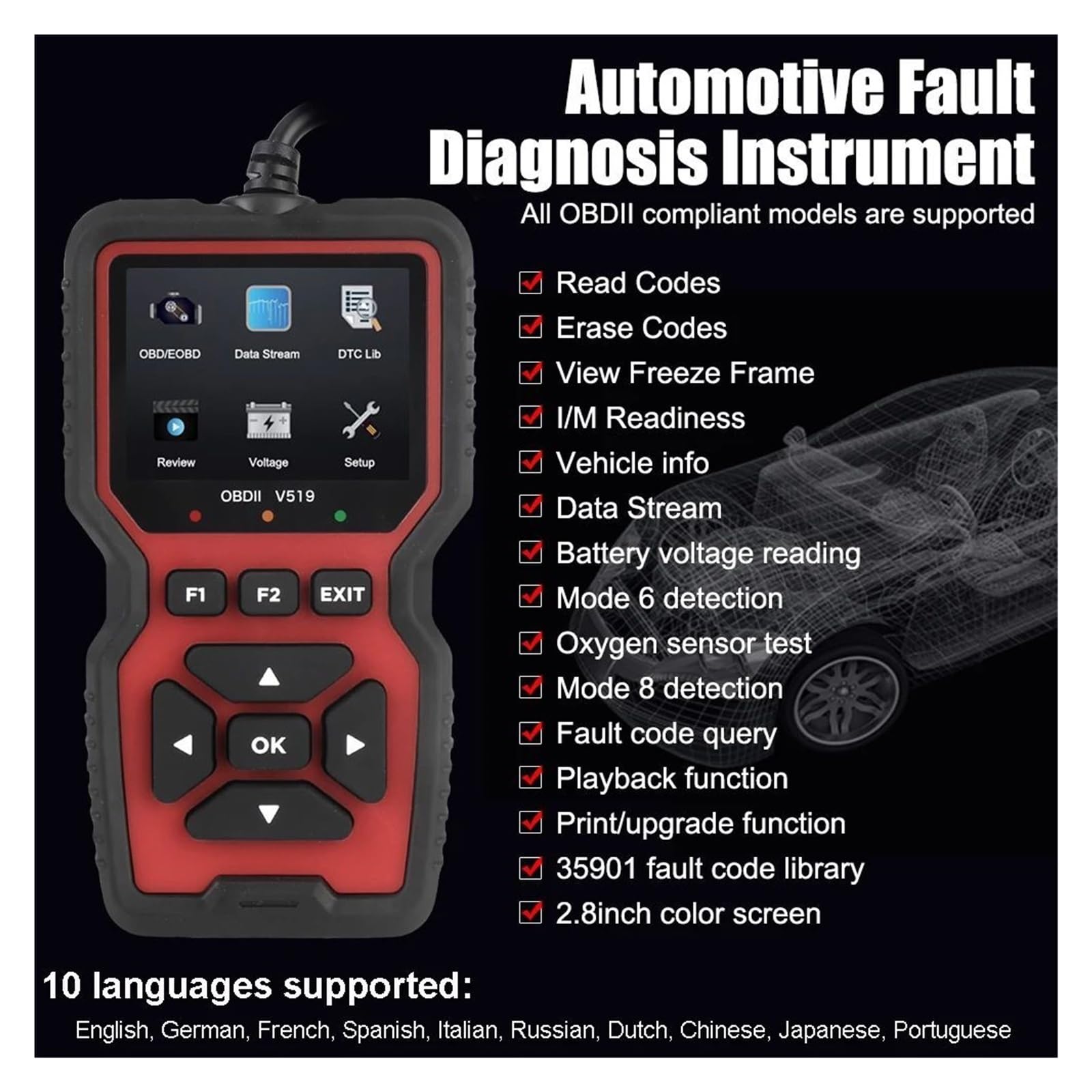 Herramientas de diagnóstico del coche escáner OBDII 12V V519 V309