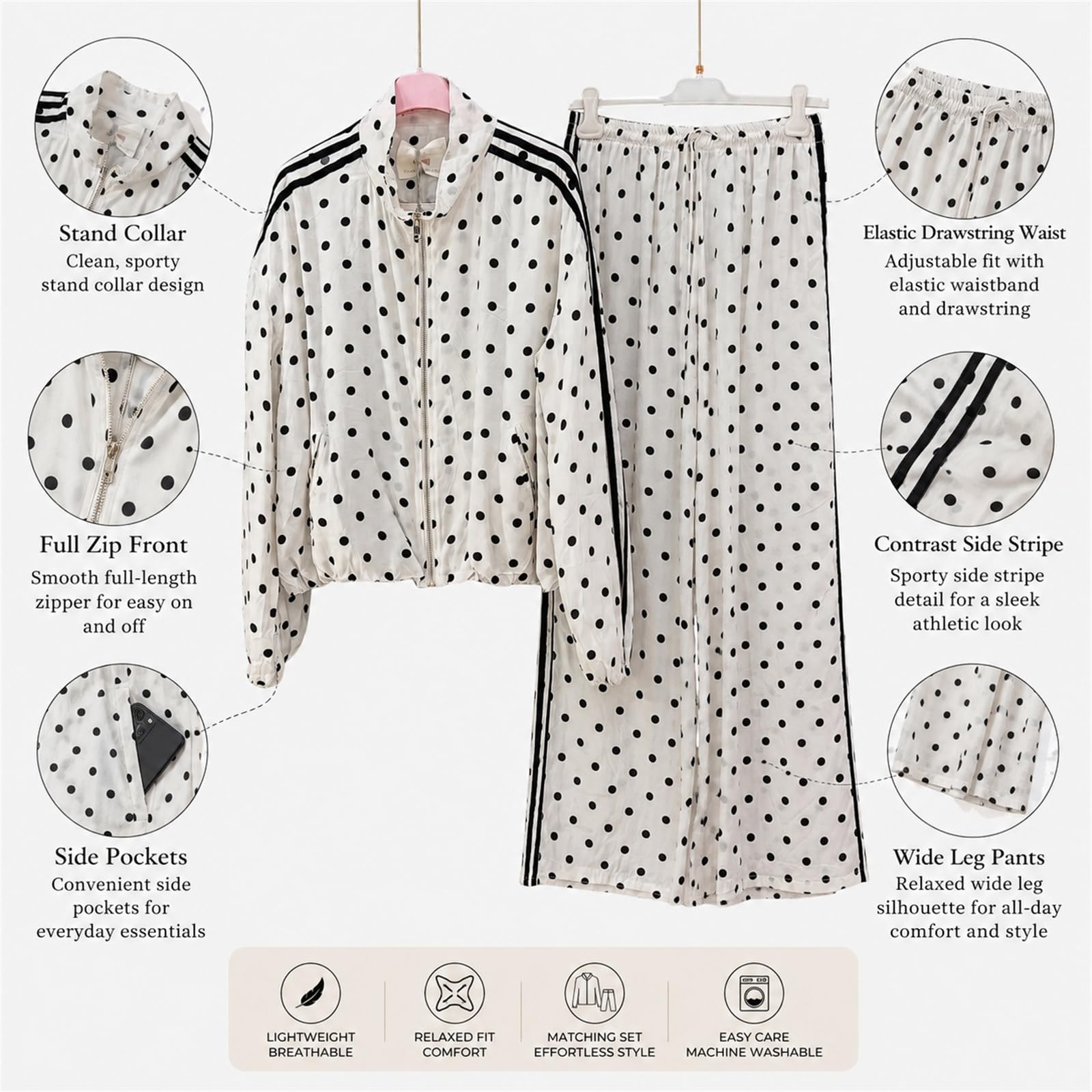 Damski 2-częściowy dres treningowy Polka Dot Cropped kurtka szerokie