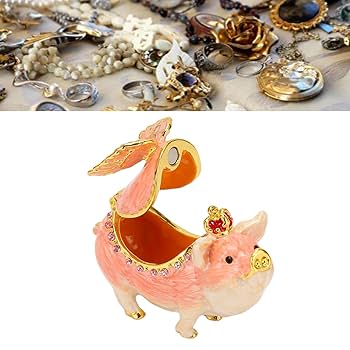 Amazon｜豚の置物ジュエリーホルダー、手描きの豚ギフトエナメル