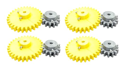 INVENTO 4pcs 3D Printed Plastic Spur Gear 14 Teeth (40mm dia) + 30 Teeth (80mm dia), 10mm Width, 5mm hole, 2.5 Module for DIY Projects