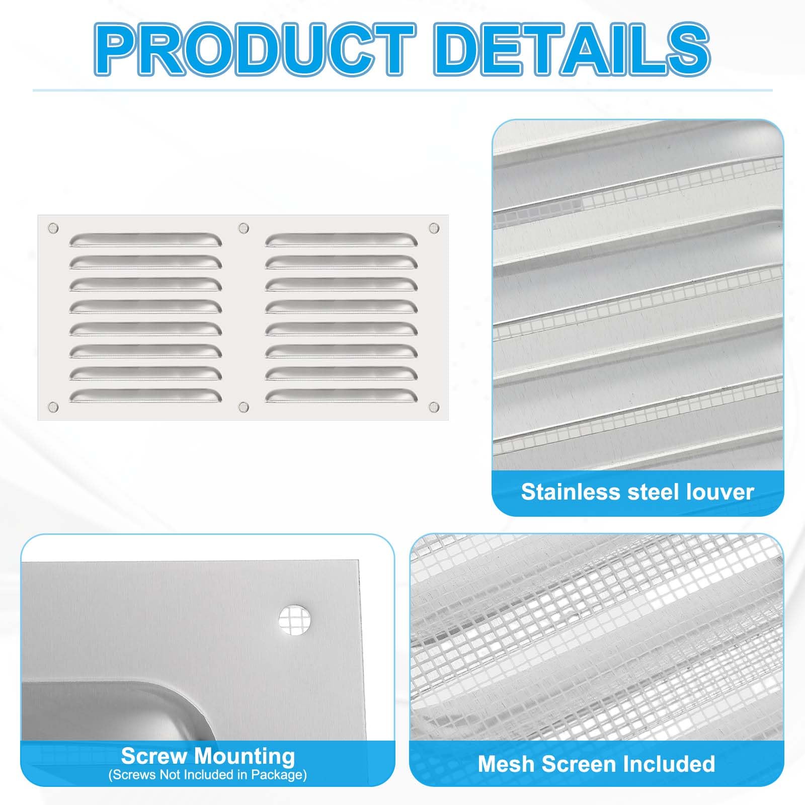 PATIKIL 8x16 Inch Stainless Steel Vent Cover, Screen Air Grille Ventilation Cover HVAC Louvered Grill Built-in Mesh for Home Kitchen Fireplace Bathroom Wall Ceiling, Silver - Image 3