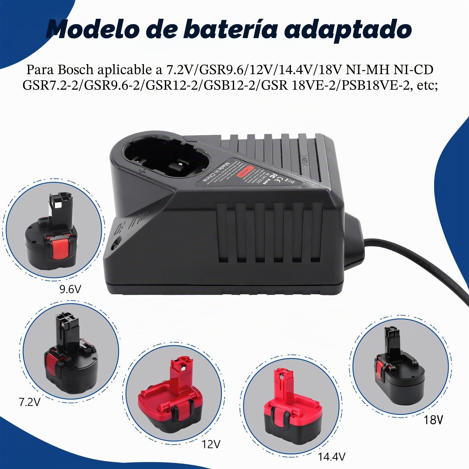Cargador de batería BH1218 para Bosch, AL1411DV batería para Bosch 7.2V / GSR9.6V / 12V / 14.4V / 18V NI-CD NI-MH, como 2 607 335 587 / BAT049 / 2607 335 678 / BAT189 / BAT180 / BAT181 batería
