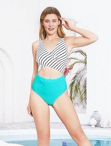 Vista 3 de PATPAT Trajes de baño a juego para la familia Mommy and Me a rayas empalmadas de una pieza conjunto de trajes de baño a juego